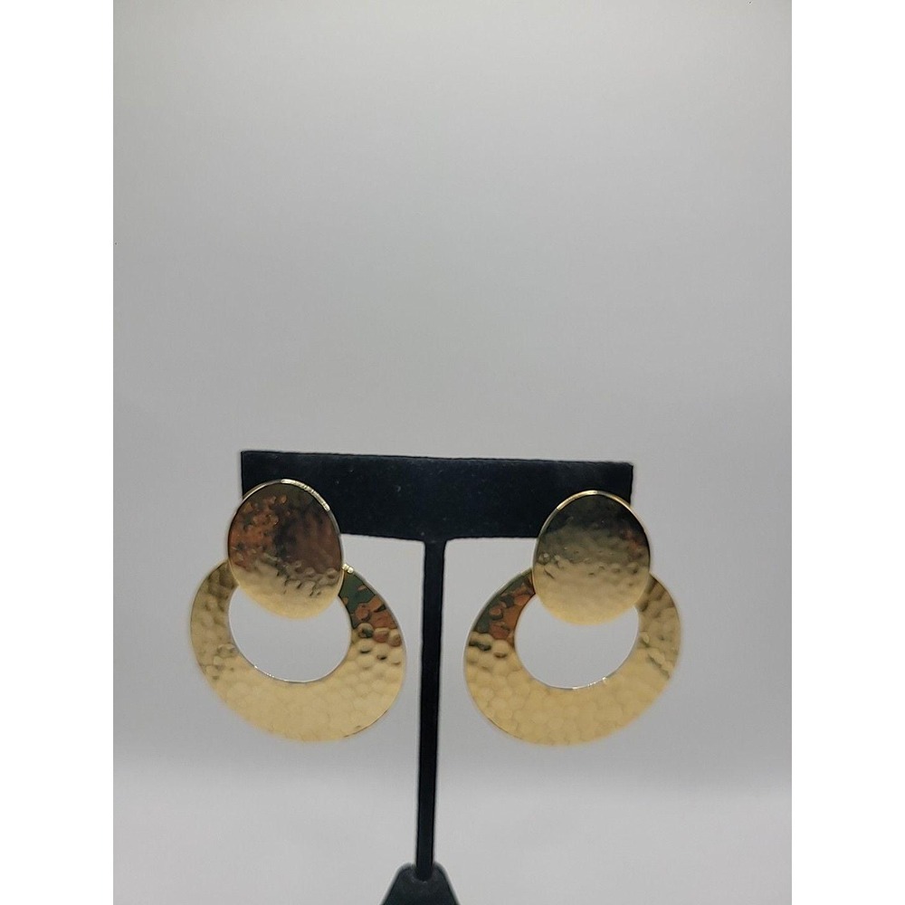 Vintage Gold Tone Earrings Hammered Disc Statement Earrings‎ Retro 80s Bold